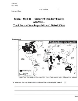 Preview of Global - Primary/Secondary Sources - 14/25 - Imperialism Effects - 10th Grade