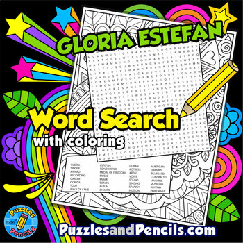 Preview of Gloria Estefan Word Search Puzzle with Coloring | Hispanic Women in History