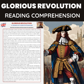 Preview of Glorious Revolution Reading Comprehension | King James II