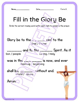 Preview of Glory Be Quiz - Glory Be Prayer Practice- Catholic Prayers