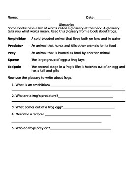 Preview of Glossary Worksheet