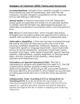 Preview of Glossary of Common Special Education Terms {editable}