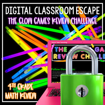 Preview of Glow Day Games Digital Escape Room 4th Grade Math Review Test Prep Neon Fun