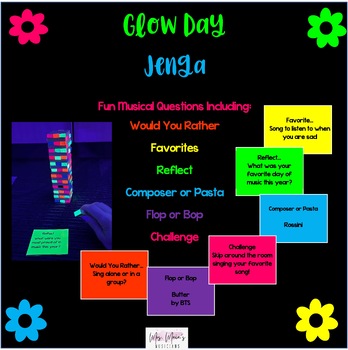 Preview of Glow Day Jenga (End of Year Music Review & Reflection Game)