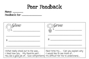 Preview of Glow and Grow Peer Feedback Form