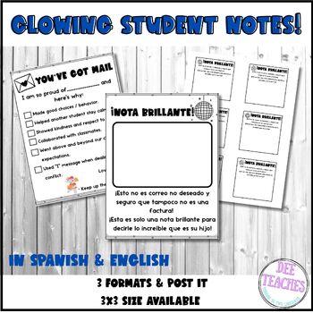 Preview of Glowing Student Notes Bilingual Spanish & English