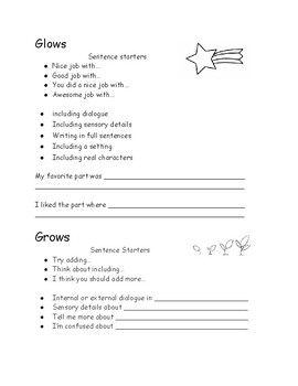 Preview of Glows & Grows Writing