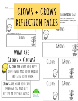 Preview of Glows and Grows | Student Reflection Pages B+W and Color Printables