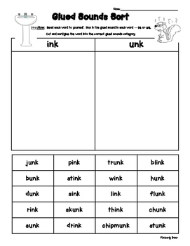 Glued Sounds INK and UNK Sorting Activity Spelling Practice Worksheet