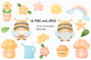 Preview of Gnome Bee Watercolor Clipart.