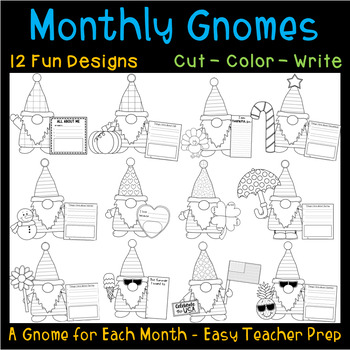 Preview of Gnome Bundle - Fall Winter Spring Summer Craft, Gnome Bulletin Board Year Bundle
