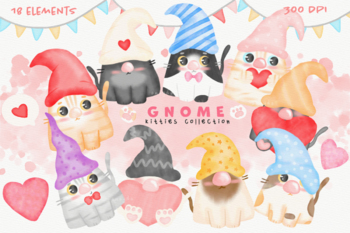 Preview of Gnome Cats Kitty Watercolor Clipart