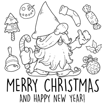 Gnome Christmas New Year Holiday Coloring Page / Book by SCWorkspace
