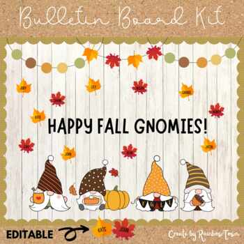 Preview of Gnome Fall Leaves Kindness Bulletin Board Door Decor