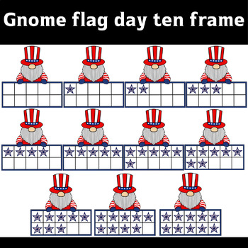 Preview of Gnome Flag Day Ten Frame Template, Gnome Patriotic Ten Frame Clipart