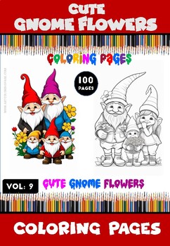 Preview of Gnome Flowers Coloring Pages PDF Vol 9 Instant Download (100 pages)