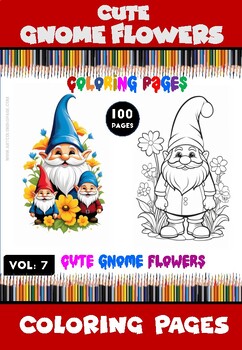 Preview of Gnome Flowers Coloring Pages Vol 7 Instant Download (100 pages)