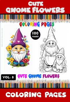 Preview of Gnome Flowers Coloring Sheet Vol 8 Instant Download (100 pages)