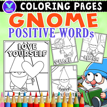 Preview of Gnome Positive Words Coloring Pages & Writing Paper Activities ELA No PREP