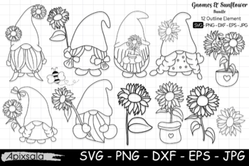 Download Gnome Sunflower Clip Art Svg Cut Files Digital Stamp By Apixsala