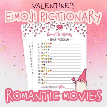 Preview of Gnome Valentine's Day Romantic Movies Emoji Pictionary Game | Love Film Activity