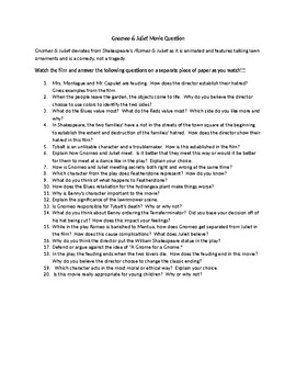 Preview of Gnomeo and Juliet Movie Question Sheet- 20 questions