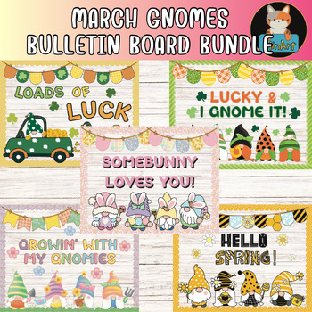 Preview of March Gnomes Bulletin Board Bundle, St.Patrick’s Day, Easter, Spring Door Decor!