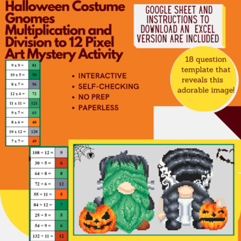 Preview of Halloween Costume Gnomes Multiplication and Division to 12 Pixel Art Mystery
