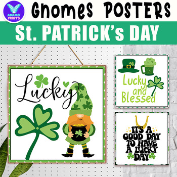 Preview of Gnomes St. Patrick's Day Posters Classroom Decor Bulletin Board Ideas
