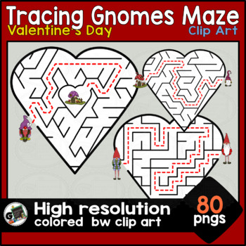 Preview of Gnomes Tracing Heart Maze Guided Valentine´s Day Motor Skills Pencil Clip Art
