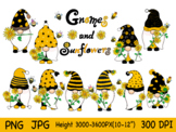 Gnomes and sunflowers (clip art)