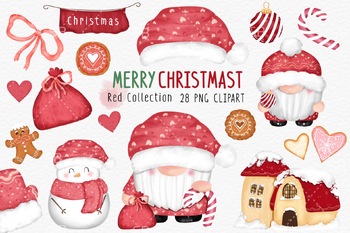 Preview of Gnomies Christmas Red Collection Clipart Instant Digital Download