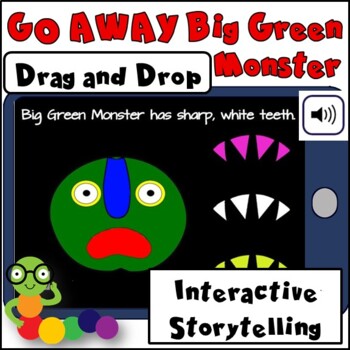 Preview of Go Away Big Green Monster - Drag and Drop - BOOM CARDS - Distance Learning