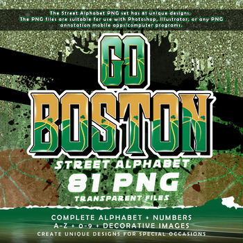 Preview of Go Boston Graffiti Street Alphabet Font, 81 PNG Transparent Files