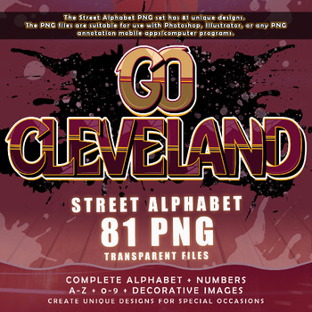 Preview of Go Cleveland Graffiti Street Alphabet Font, 81 PNG Transparent Files