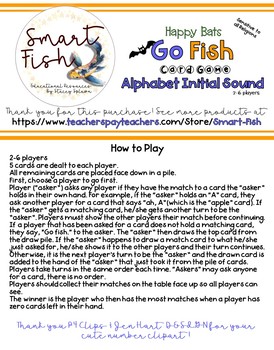 Go Fish (Happy Bats) Card Game: Alphabet Phonics, Initial Sounds w ...