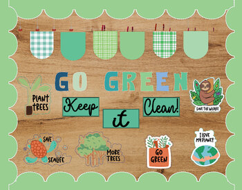 Preview of Go Green, Keep it Clean! Earth Day Bulletin Board Kit Earth Day Classroom Decor
