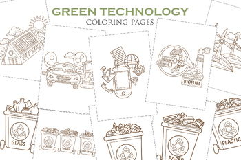 Preview of Go Green Technology Environmental Eco Friendly Energy Cartoon Coloring Set