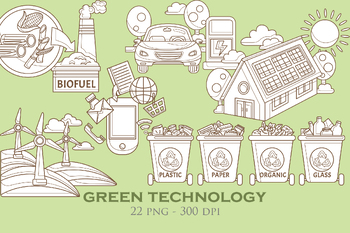 Preview of Go Green Technology Environmental Eco Friendly Energy Digital Stamp Outline