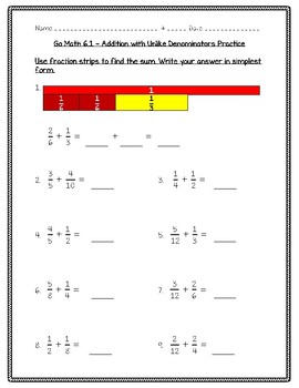 go math 5th gr ch 6 add and subtract fractions with unlike denominators