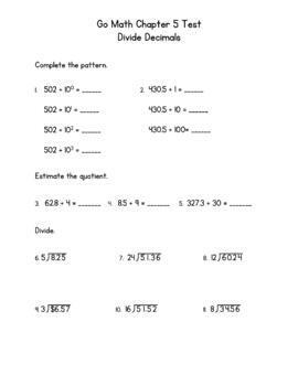 go math 5th grade chapter 5 tests divide decimals distance learning