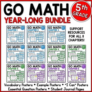 Preview of Go Math 5th Grade Resource Bundle for the Year - Vocab, Posters, Notebooks