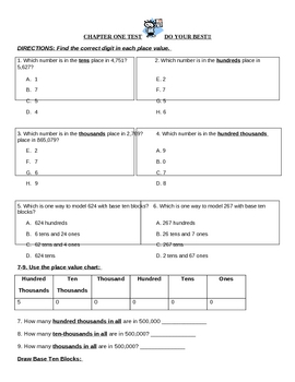 Go Math 5th Grade Math Review Chapter 1 Place Value