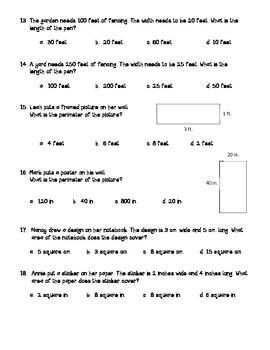 perimeter and area worksheets on go math 4th grade