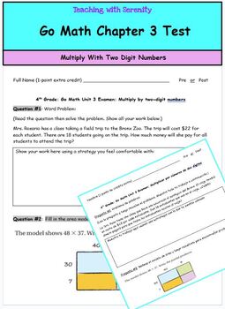 Preview of Go Math Chapter 3 Test: Multiply with Two Digit Numbers (English & Spanish)