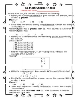 Preview of 1st Grade Go Math Chapter 7 Study Sheet for Parents