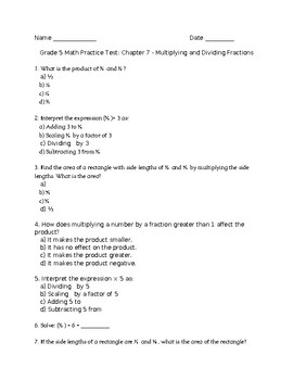 Preview of Go Math Fifth Grade Chapter 7 Practice/Test-Quinto Grado Capítulo 7 Práctica