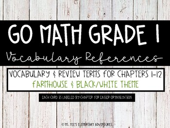 Preview of Go Math: Grade 1 Vocabulary Cards + Word Wall- Farmhouse and Black & White Theme