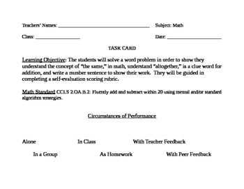 Preview of Go Math! Grade 2 Bulletin Board Task Card for November Portfolio Piece