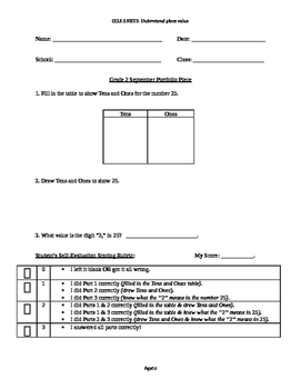 Preview of Go Math! Grade 2 Place Value 3-Point Portfolio Piece With Rubic
